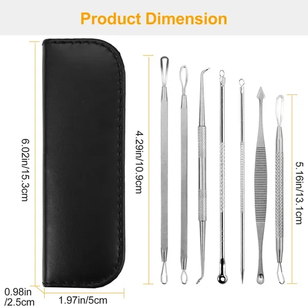 7 Pcs Blackhead Remover Kit Stainless Steel Pimple Comedone Acne Extractor Needle Tools view 3