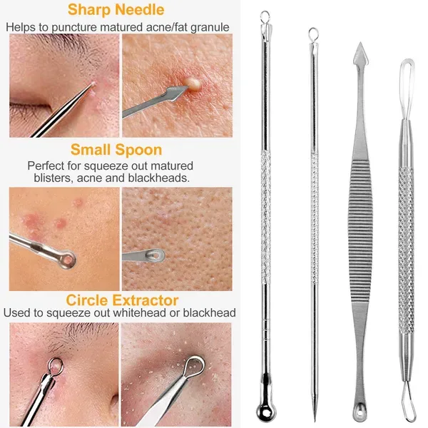 7 Pcs Blackhead Remover Kit Stainless Steel Pimple Comedone Acne Extractor Needle Tools view 2