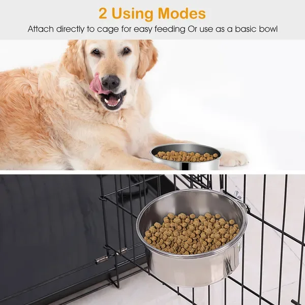 Stainless Steel Dog Bowl Pets Hanging Food Bowl Detachable Pet Cage Food Water Bowl With Clamp Holder view 3
