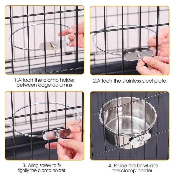 Stainless Steel Dog Bowl Pets Hanging Food Bowl Detachable Pet Cage Food Water Bowl With Clamp Holder view 4