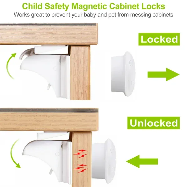 4Pcs Magnetic Cabinet Locks Child Safety Drawer Locks Adhesive Baby Proof Cabinets Latches Kit view 2