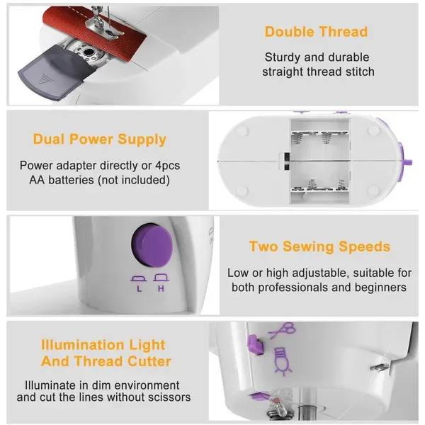 Electric Sewing Machine Portable 2 Speed Overlock Foot W/ Foot Pedal LED Light view 2