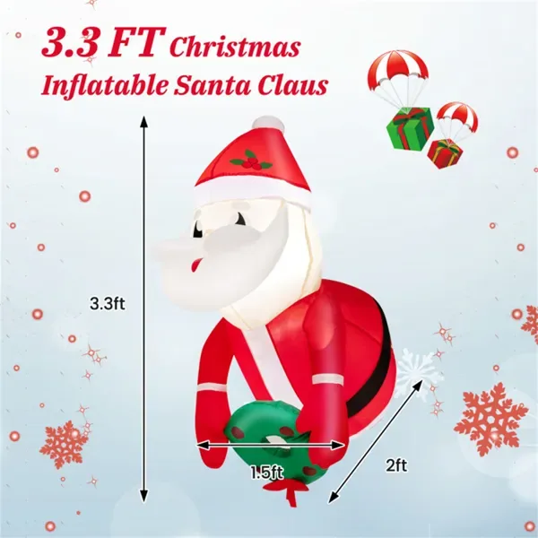 3.3FT Inflatable Window Santa & Wreath: 2 Internal LED Lights, 3 Suction Cups + 1 Rope, 45s Inflation view 2