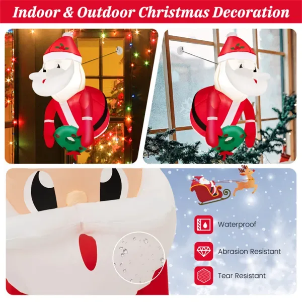 3.3FT Inflatable Window Santa & Wreath: 2 Internal LED Lights, 3 Suction Cups + 1 Rope, 45s Inflation view 3