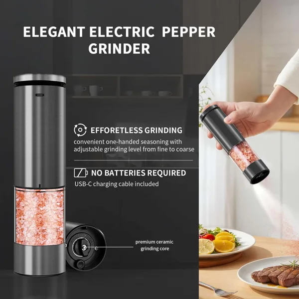 2 Sets Of Electric Salt And Pepper Grinders - Battery-powered, Adjustable For Grinding Fineness, Suitable For Home Kitchens, Made Of Durable view 2