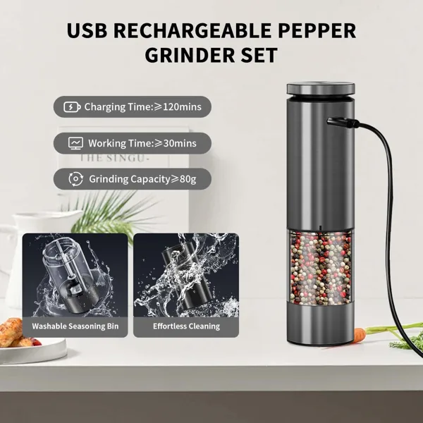 2 Sets Of Electric Salt And Pepper Grinders - Battery-powered, Adjustable For Grinding Fineness, Suitable For Home Kitchens, Made Of Durable view 3