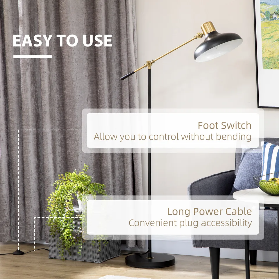 Adjustable Floor Lamps for Living Room, Standing Lamp for Bedroom with Balance Arm, Tall Black and Gold Lamp view 3
