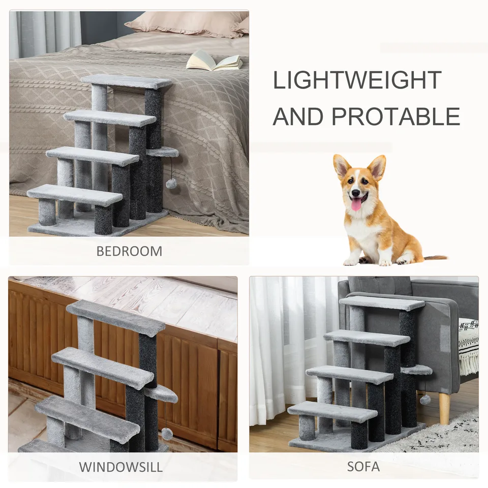 Cat Tree, Cat Tower Cat Stair Steps with Scratching Post, Hanging Play Ball for High Bed, Sofa, Indoor / Outdoor view 4