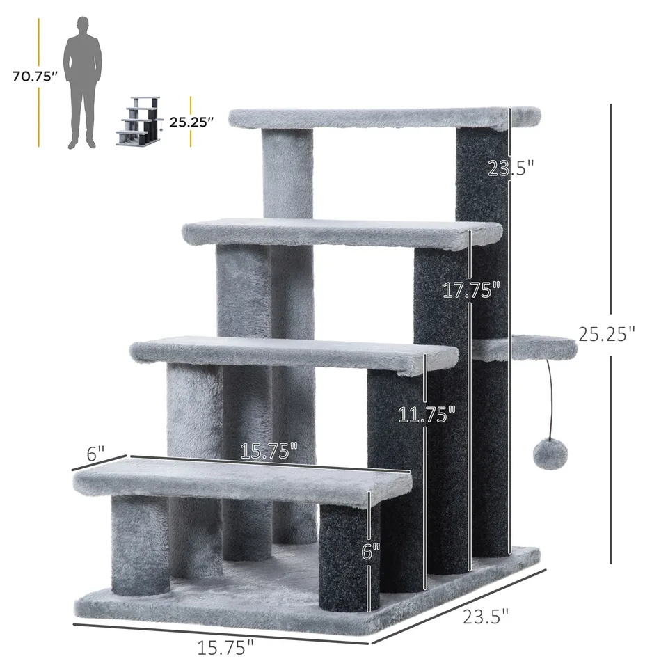 Cat Tree, Cat Tower Cat Stair Steps with Scratching Post, Hanging Play Ball for High Bed, Sofa, Indoor / Outdoor view 2