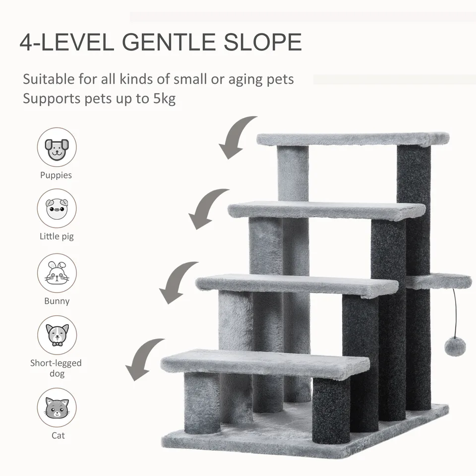 Cat Tree, Cat Tower Cat Stair Steps with Scratching Post, Hanging Play Ball for High Bed, Sofa, Indoor / Outdoor view 3