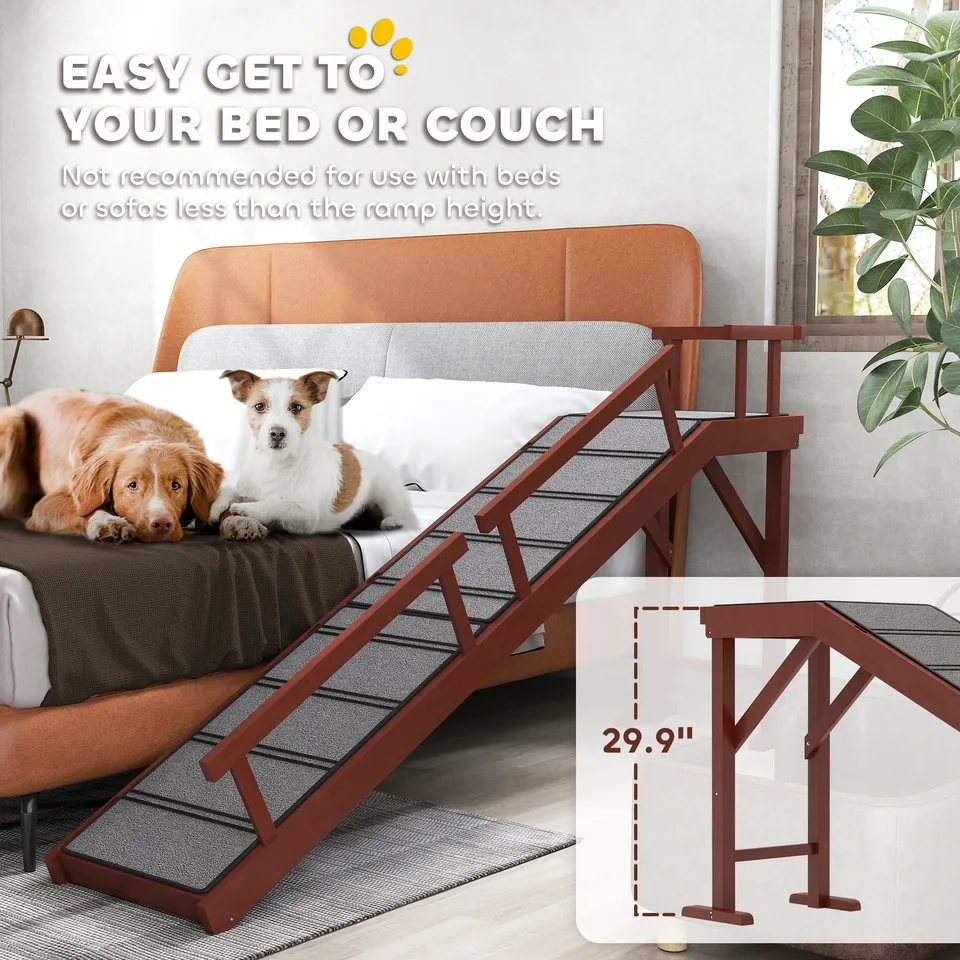 Wooden Dog Ramp with Removable Guardrails, Non-Slip Surface, 70.5" Long, Brown view 4