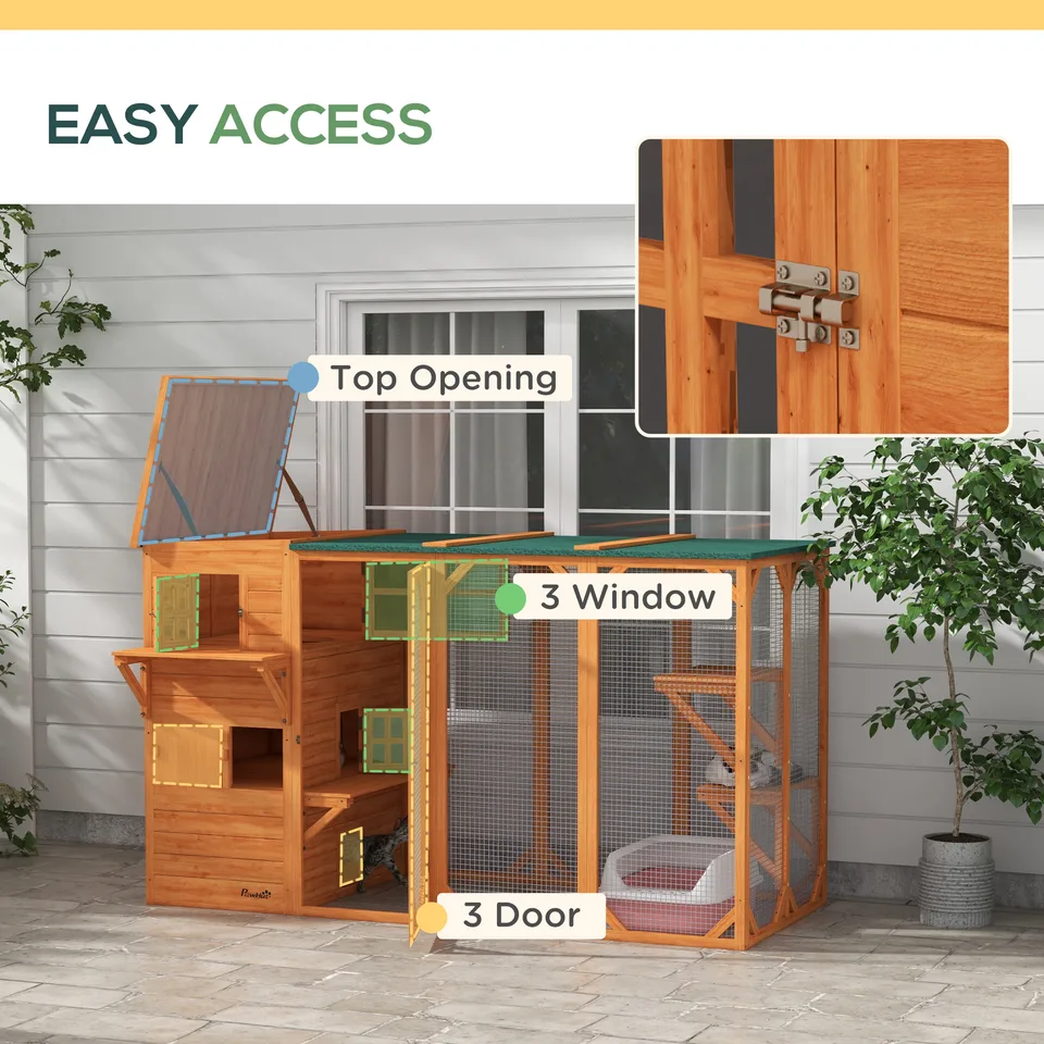 Large Outdoor Cat House for 3 Kitties, Multi-Level Design with Big Hiding Areas 2 Stories & Multiple Platforms Cat Condo view 3