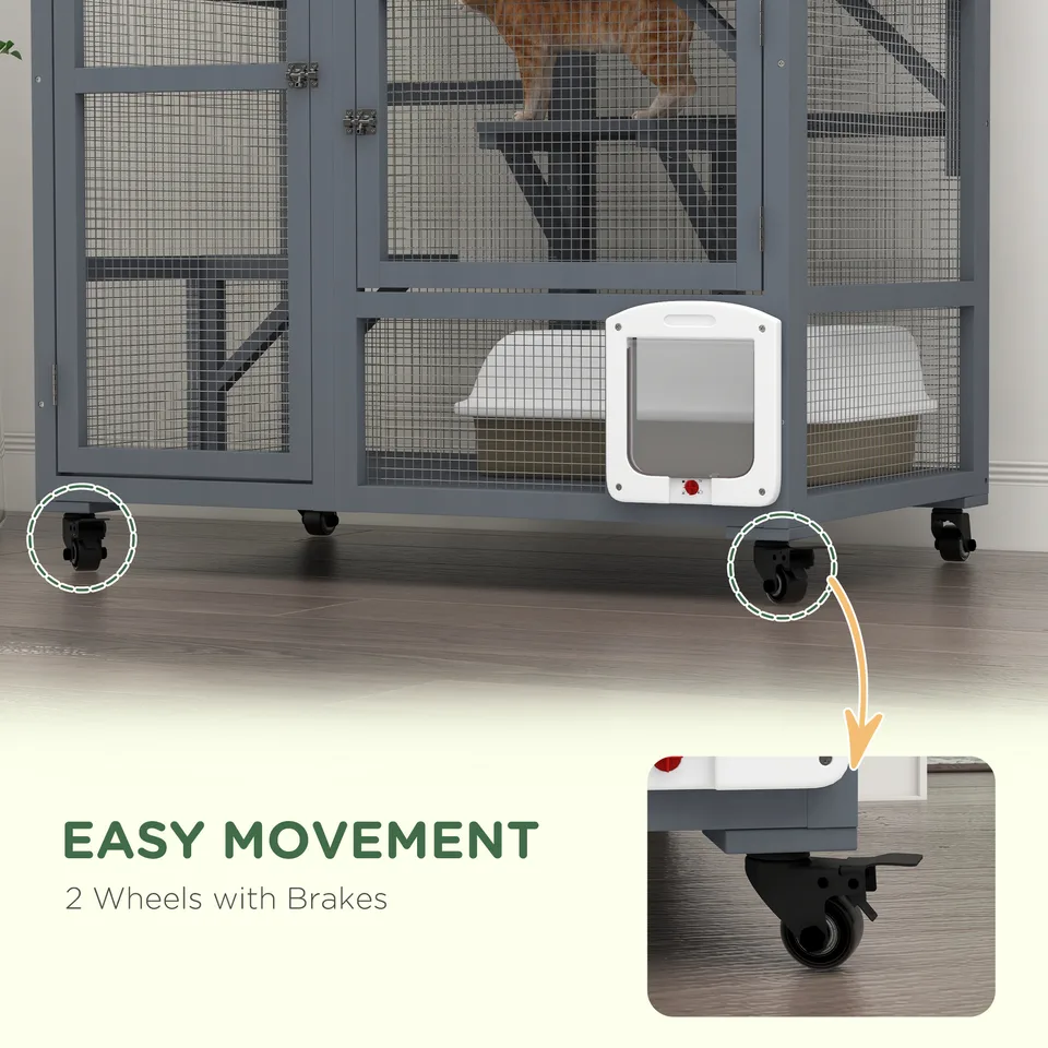 Cat House, Indoor Cat Enclosure on Wheels with Openable Top, 39" view 2