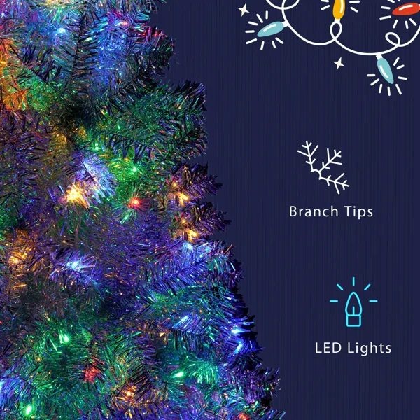 6FT Sliver Pre-Lit Artificial Christmas Tree, Hinged Full Tree With Metal Stand, 800 Branch Tips, 300 LED Lights,11 Lighting Modes, Holiday Decoration Tree For Indoor And Outdoor-NO Support Selfpickup view 3