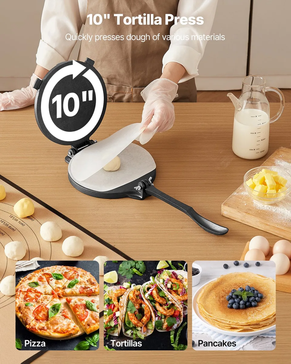 10 Inch Tortilla Press Chapati Maker Roti Dough Maker Heavy Duty Cast Iron view 2