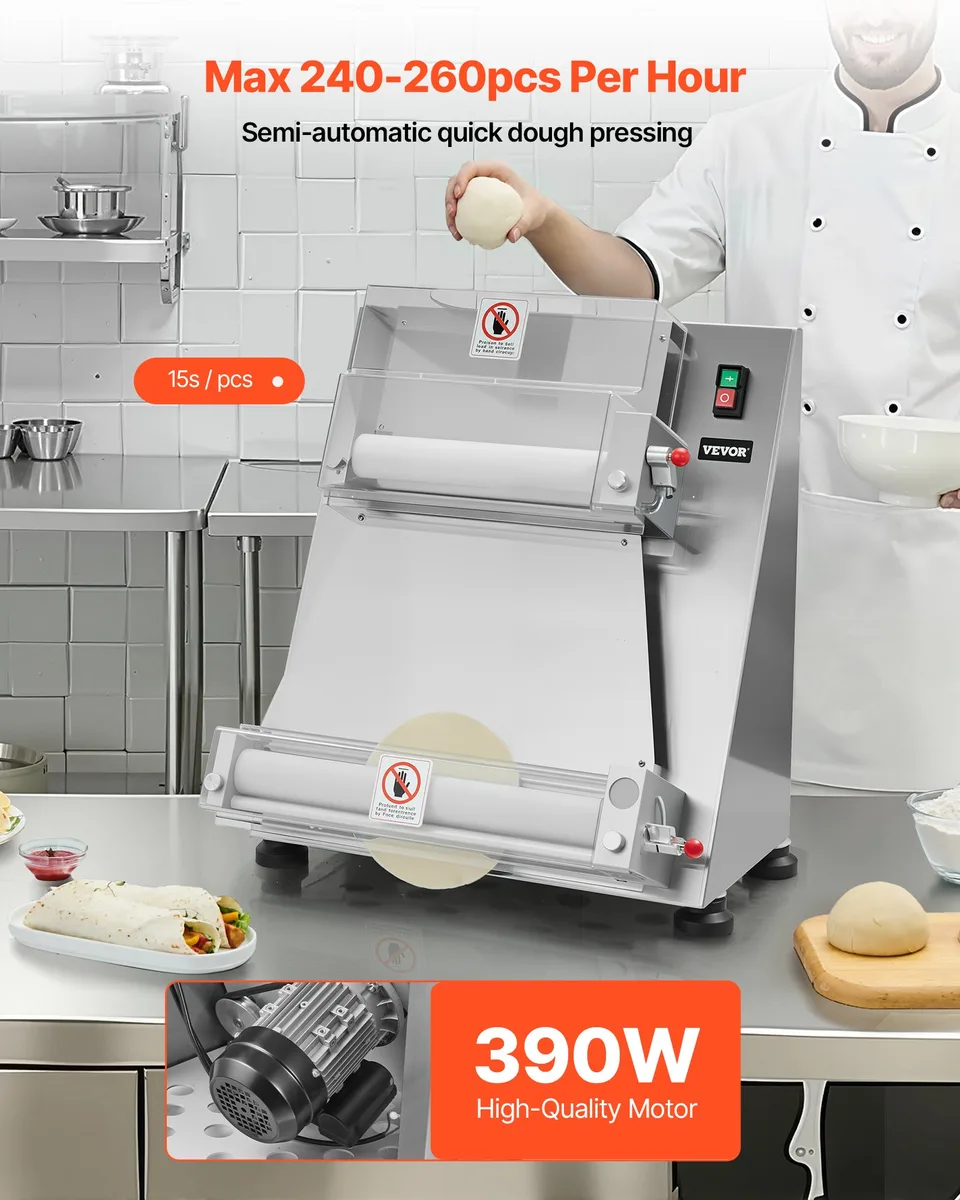 16 Inch Pizza Dough Roller Sheeter Semi-automatic Commercial Dough Press 390W view 2
