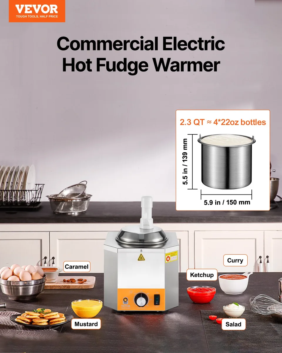 2.4L Electric Cheese Dispenser With Pump Commercial Hot Fudge Warmer 86F-230F view 4