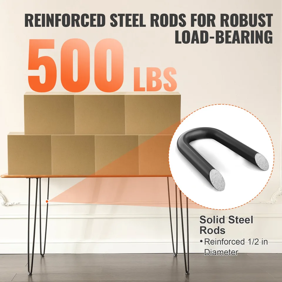 28' Hairpin Furniture Legs, Metal Home DIY Projects For Nightstand, Coffee Table, Desk, 500lbs Load Capacity With Rubber Floor Protectors view 2
