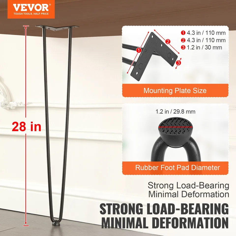 28' Hairpin Furniture Legs, Metal Home DIY Projects For Nightstand, Coffee Table, Desk, 500lbs Load Capacity With Rubber Floor Protectors view 4