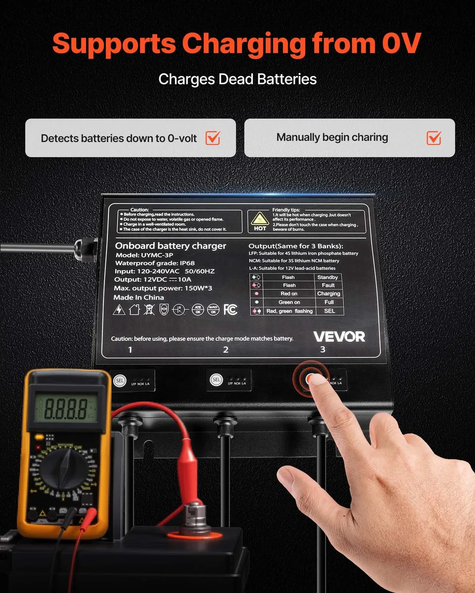 3-Bank 10A 12V Smart Marine Battery Charger Onboard IP68 Waterproof Boat RV view 2