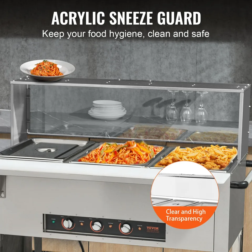 3-Pan Commercial Food Warmer, 3 X 20.6QT Electric Steam Table, 1500W Professional Buffet Catering Food Warmer With Acrylic Sneeze Guard view 4