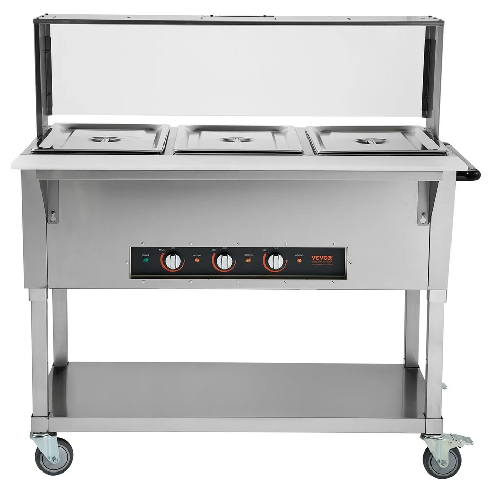 3-Pan Commercial Food Warmer, 3 X 20.6QT Electric Steam Table, 1500W Professional Buffet Catering Food Warmer With Acrylic Sneeze Guard