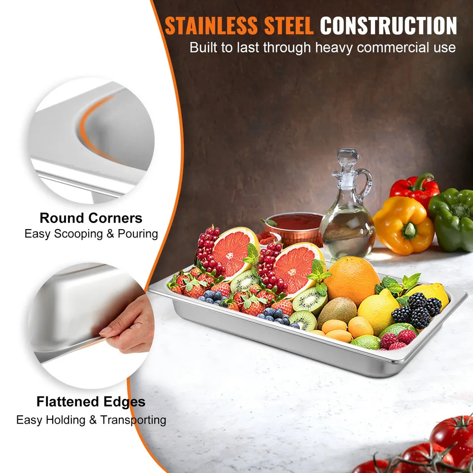 6 Pack Steam Table Pans 20.9 X 12.8 X 2.6 Inch Deep Steam Table Pan Full Size 8.5L Deep Food Container Stainless Steel Oven Tray Hotel Pans view 3