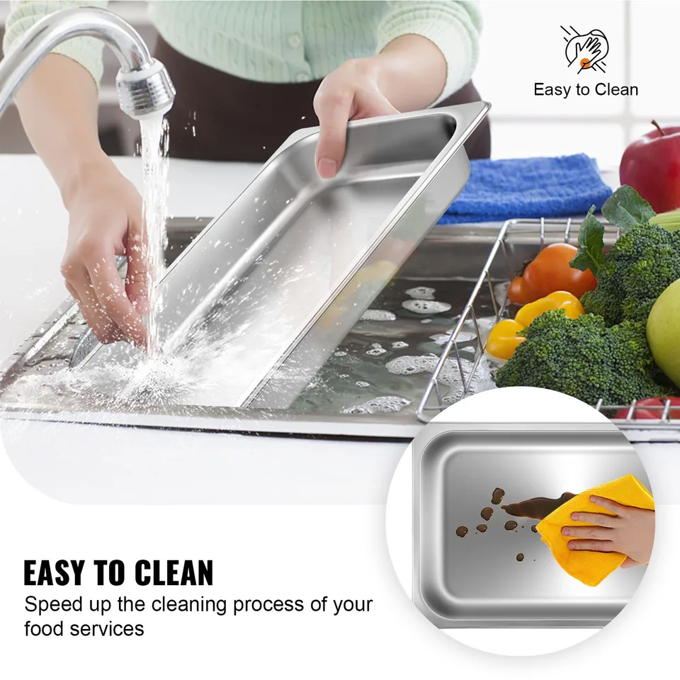 6 Pack Steam Table Pans 20.9 X 12.8 X 2.6 Inch Deep Steam Table Pan Full Size 8.5L Deep Food Container Stainless Steel Oven Tray Hotel Pans view 2