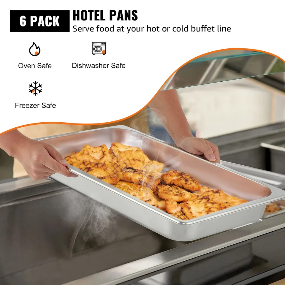 6 Pack Steam Table Pans 20.9 X 12.8 X 2.6 Inch Deep Steam Table Pan Full Size 8.5L Deep Food Container Stainless Steel Oven Tray Hotel Pans view 4
