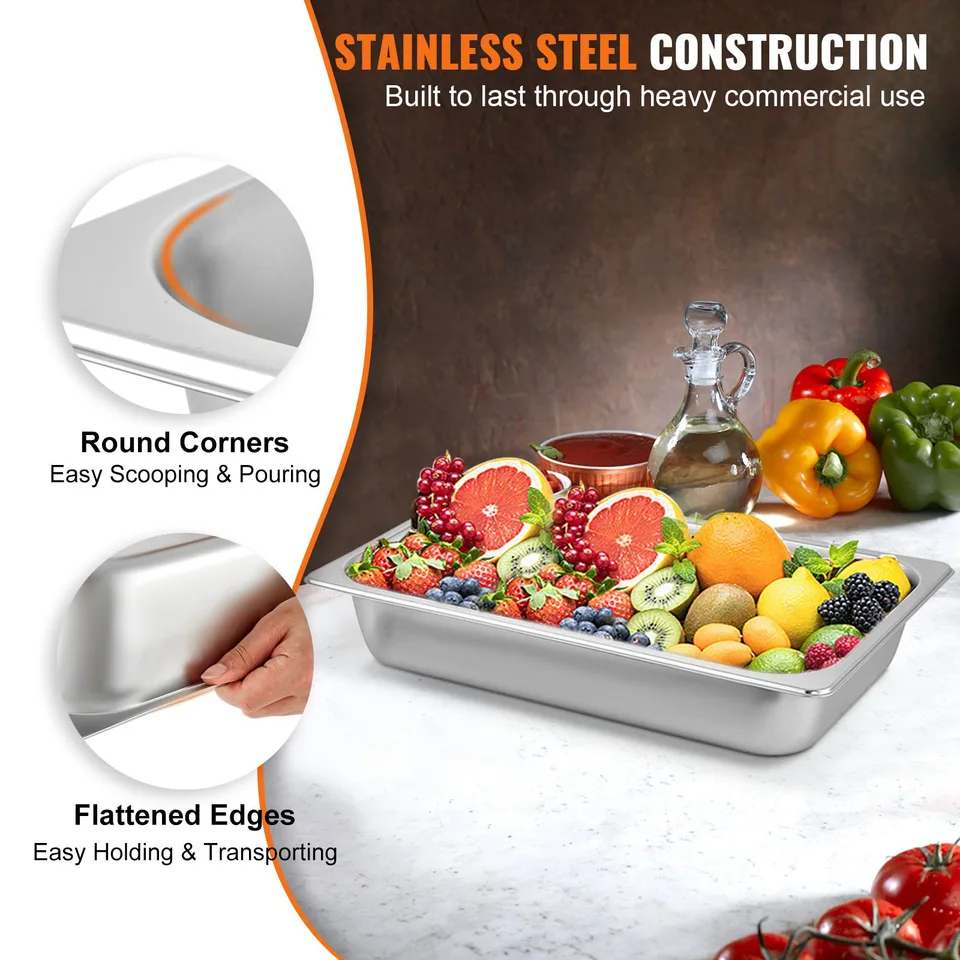 6 Pack Steam Table Pans 20.9 X 12.8 X 3.9 Inch Deep Steam Table Pan Full Size 13L Deep Food Container Stainless Steel Oven Tray Hotel Pans view 2