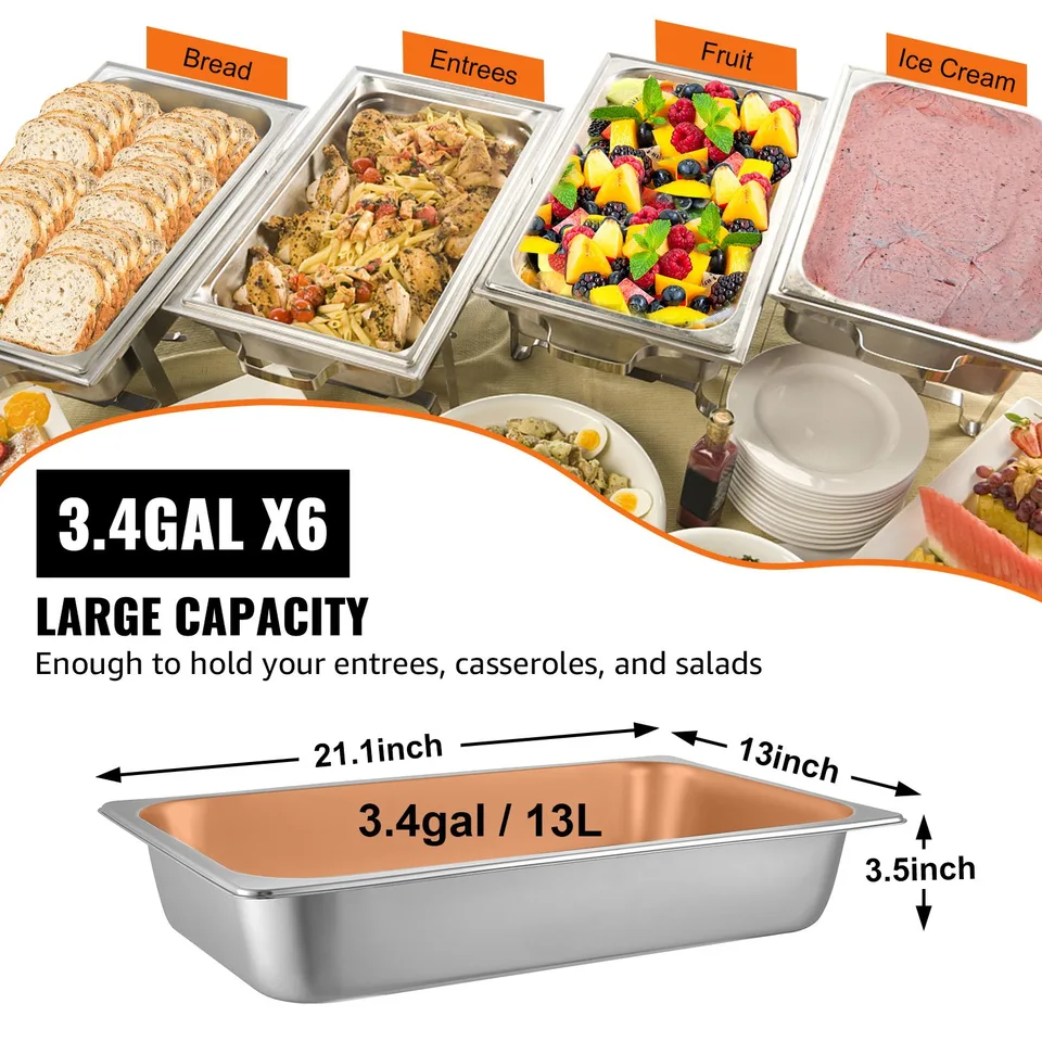 6 Pack Steam Table Pans 20.9 X 12.8 X 3.9 Inch Deep Steam Table Pan Full Size 13L Deep Food Container Stainless Steel Oven Tray Hotel Pans view 4