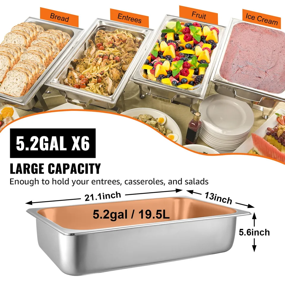6 Pack Steam Table Pans 20.9 X 12.8 X 5.9 Inch Deep Steam Table Pan Full Size 20.5L Deep Food Container Stainless Steel Oven Tray Hotel Pans view 3