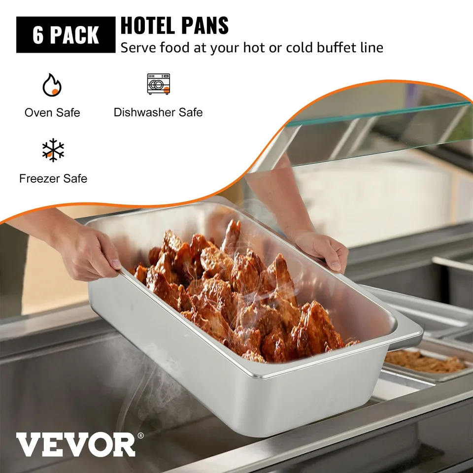 6 Pack Steam Table Pans 20.9 X 12.8 X 5.9 Inch Deep Steam Table Pan Full Size 20.5L Deep Food Container Stainless Steel Oven Tray Hotel Pans view 4