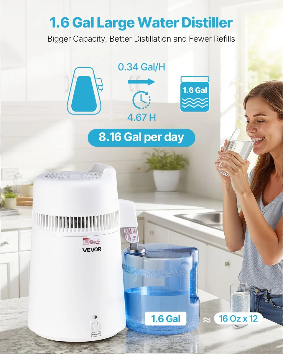 6L Water Distiller Home Countertop Purifier Machine 900W Plastic Stainless Steel view 4