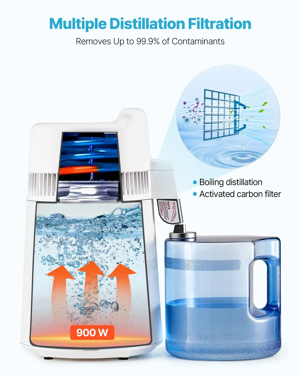 6L Water Distiller Home Countertop Purifier Machine 900W Plastic Stainless Steel view 2