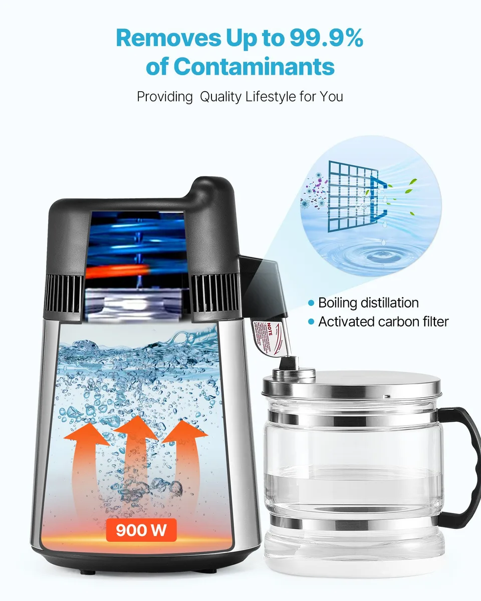 6L Water Distiller Home Countertop Purifier Machine 900W Stainless Steel Glass view 2
