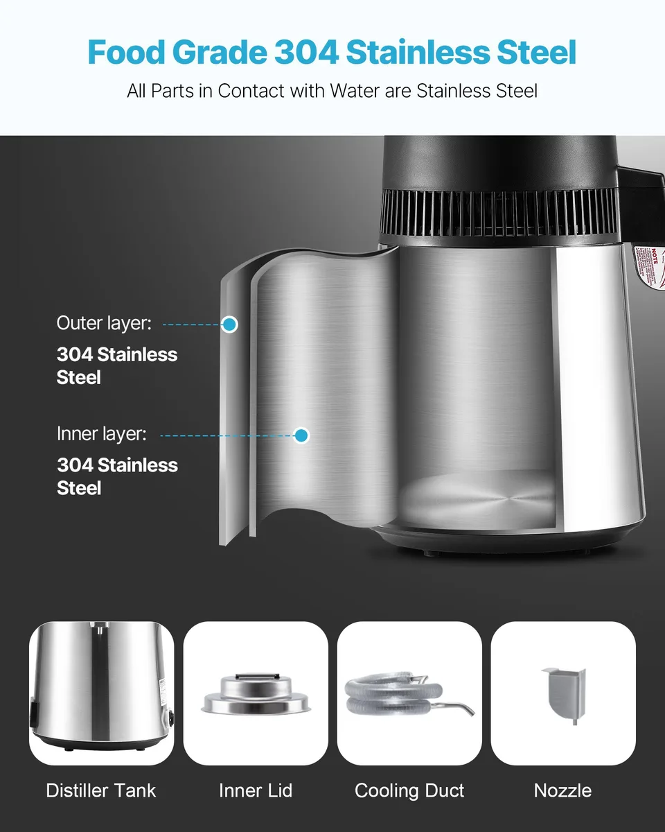 6L Water Distiller Home Countertop Purifier Machine 900W Stainless Steel Glass view 4