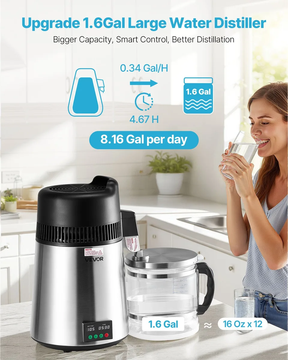 6L Water Distiller Home Countertop Purifier Machine 900W Stainless Steel Glass view 3