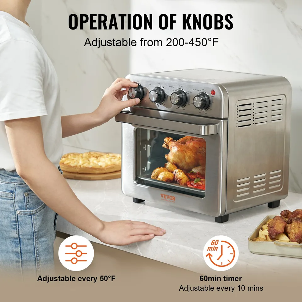 7-IN-1 Air Fryer Toaster Oven, 18L Convection Oven, 1700W Stainless Steel Toaster Ovens Countertop Combo With Grill, Pizza Pan, Gloves, 6 Slices Toast, 10-inch Pizza, Home And Commercial Use view 4