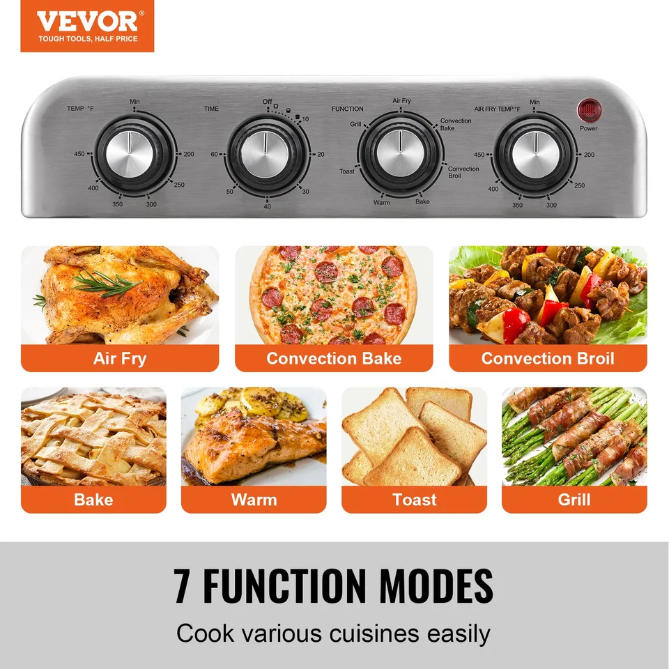 7-IN-1 Air Fryer Toaster Oven, 18L Convection Oven, 1700W Stainless Steel Toaster Ovens Countertop Combo With Grill, Pizza Pan, Gloves, 6 Slices Toast, 10-inch Pizza, Home And Commercial Use view 3