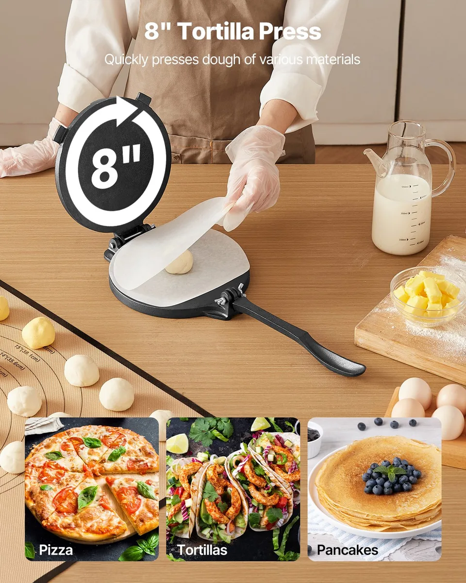 8 Inch Tortilla Press Chapati Maker Roti Dough Maker Heavy Duty Cast Iron view 4