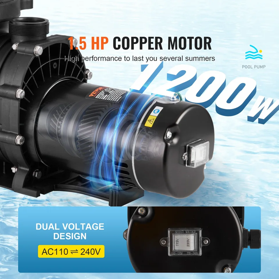 Above Ground Pool Pump, 1.5 HP, 100 GPM Single Speed Swimming Pool Pump, 110V/240V 3450 RPM 50.9 Ft Max Head Pool Pump With Filter Basket view 4
