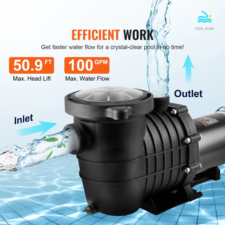 Above Ground Pool Pump, 1.5 HP, 100 GPM Single Speed Swimming Pool Pump, 110V/240V 3450 RPM 50.9 Ft Max Head Pool Pump With Filter Basket view 2