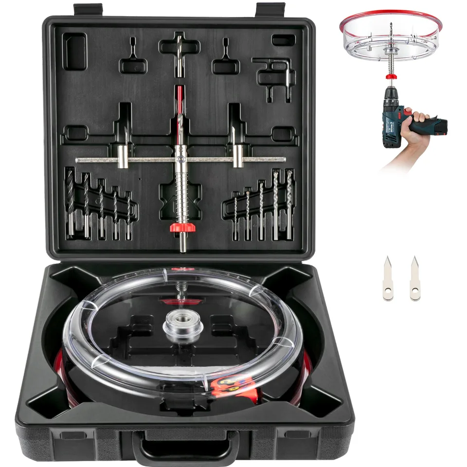 Adjustable Hole Saw Cutter Kit, 1-5/8' To 11-13 /16' (40-300 Mm), Recessed Hole Saw With PC Dust Shield, Two Replaceable Pilot Drill Bits, For Recessed Lights, Ceiling Speakers, Vent Holes
