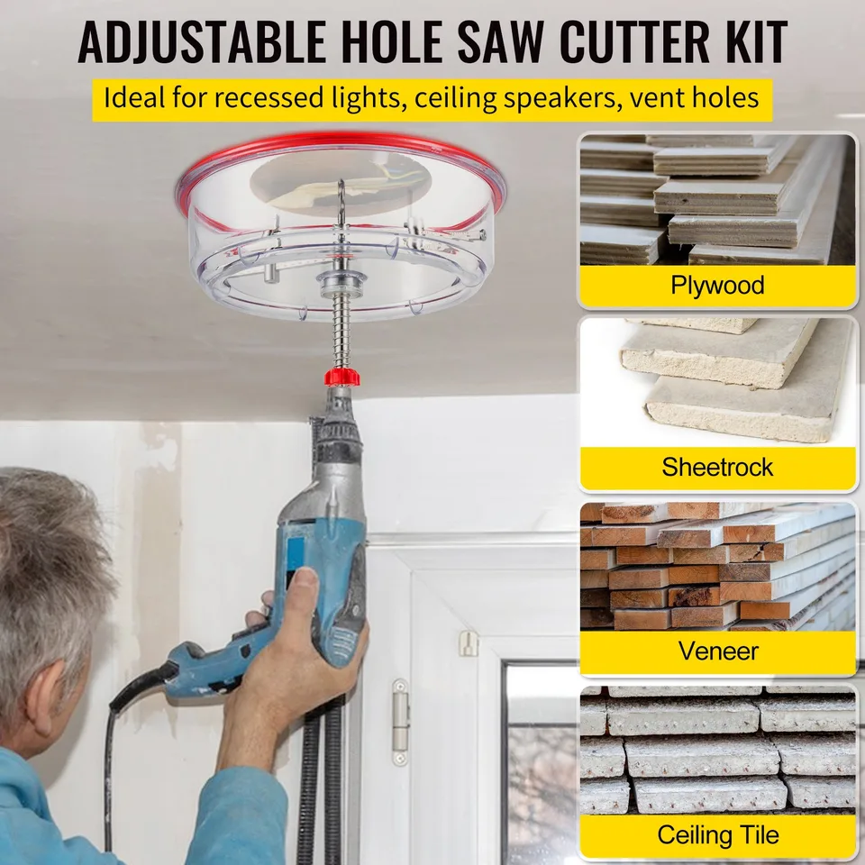 Adjustable Hole Saw Cutter Kit, 1-5/8' To 11-13 /16' (40-300 Mm), Recessed Hole Saw With PC Dust Shield, Two Replaceable Pilot Drill Bits view 3