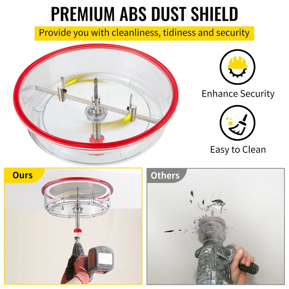 Adjustable Hole Saw Cutter Kit, 1-5/8' To 11-13 /16' (40-300 Mm), Recessed Hole Saw With PC Dust Shield, Two Replaceable Pilot Drill Bits view 2