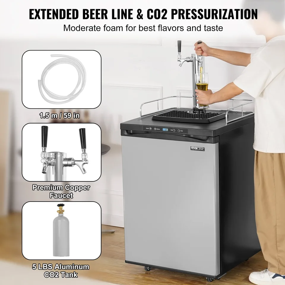 Beer Kegerator Draft Beer Dispenser Full Size Keg Refrigerator Dual Tap view 2