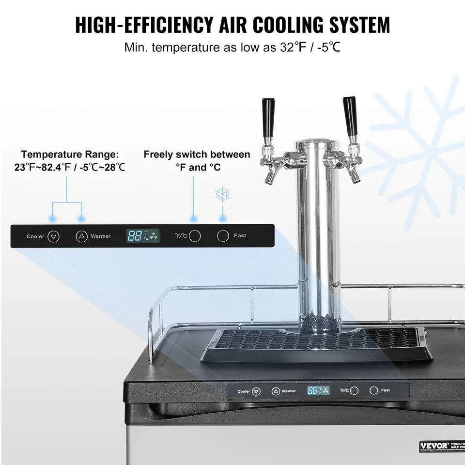 Beer Kegerator Draft Beer Dispenser Full Size Keg Refrigerator Dual Tap view 3