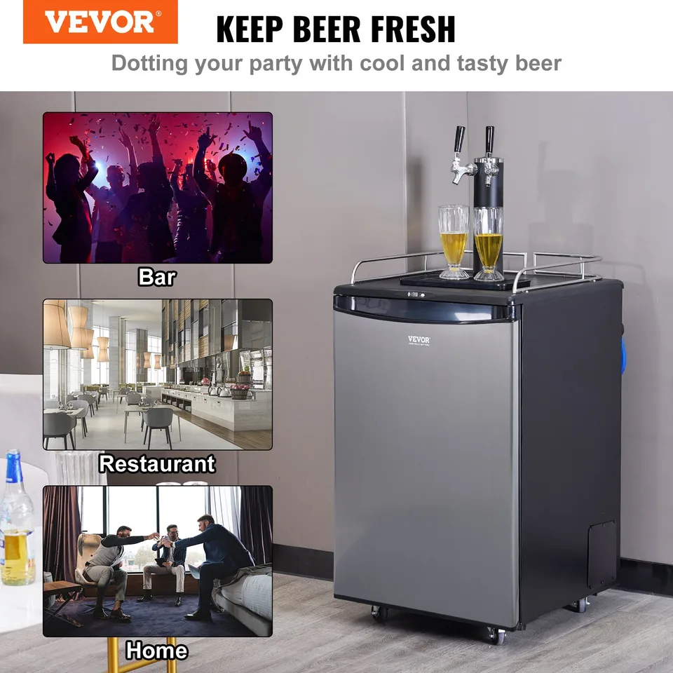 Beer Kegerator, Dual Tap Draft Beer Dispenser, Full Size Keg Refrigerator With Shelves, CO2 Cylinder, Drip Tray & Rail, 32°F- 75.2°F view 4