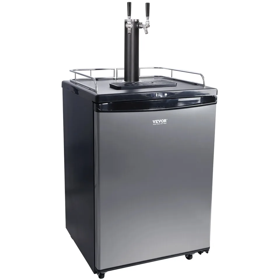 Beer Kegerator, Dual Tap Draft Beer Dispenser, Full Size Keg Refrigerator With Shelves, CO2 Cylinder, Drip Tray & Rail, 32°F- 75.2°F Temperature Control, Holds 1/6, 1/4, 1/2 Barrels, Black